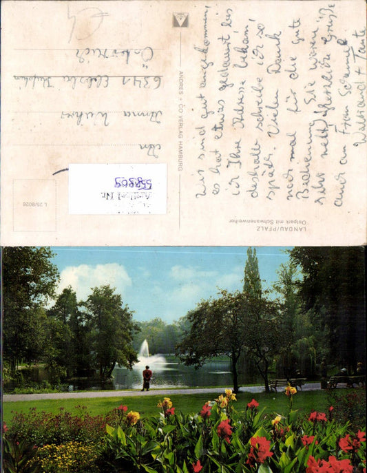 558909,Landau Pfalz Ostpark m. Schwanenweiher Blumen Springbrunnen