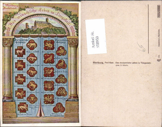 558959, Artist Ak O. Schulz Wartburg Eisenach Ballroom Human Life in Animal Form