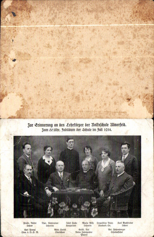 559293,Erinnerung Lehrkörper VS Ulmerfeld Hausmening b. Amstetten 1934