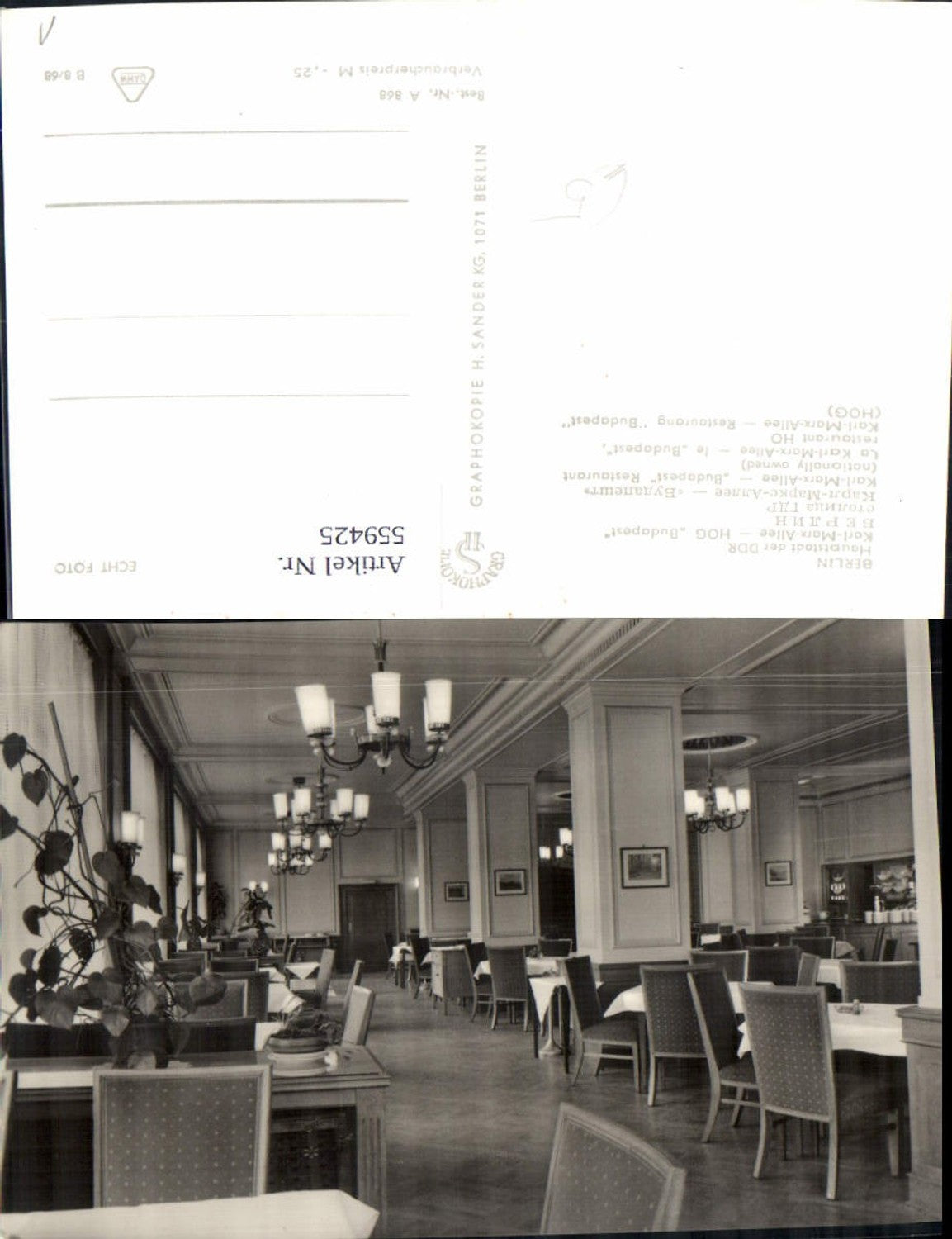 559425,Foto Ak Berlin Karl-Marx-Allee Restaurant Budapest Innen