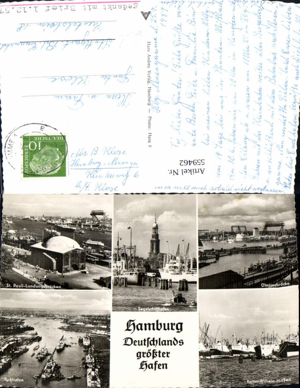 559462, Multi-image postcard Hamburg St. Pauli Landungsbrücken sailing ship harbor