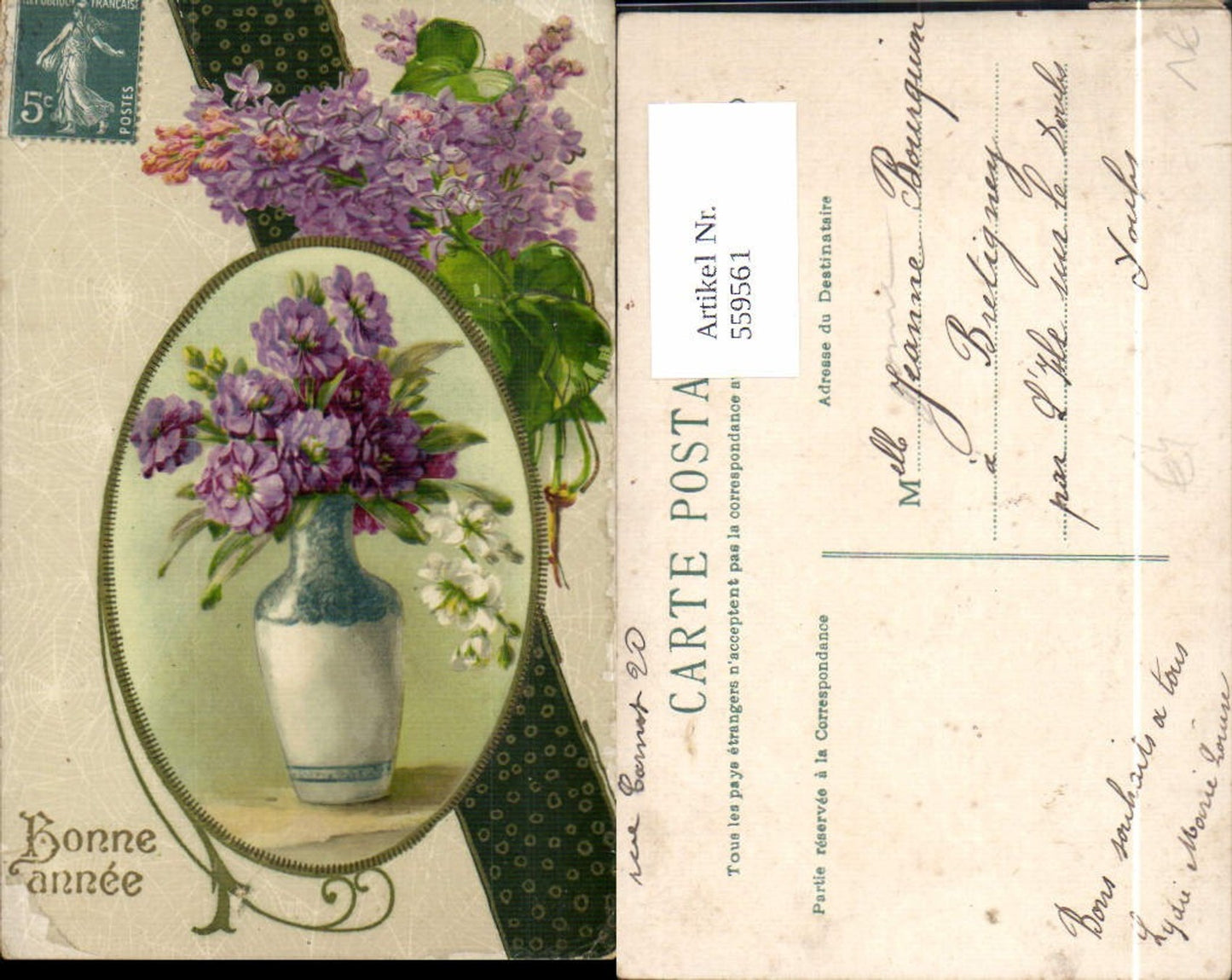 559561,Neujahr Vase Blumen Bonne Annee Goldverzierung