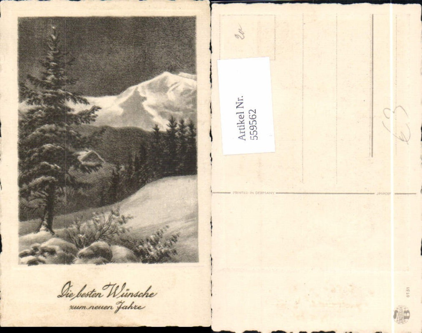 559562,Radierung Neujahr Winterlandschaft Präge Passepartout