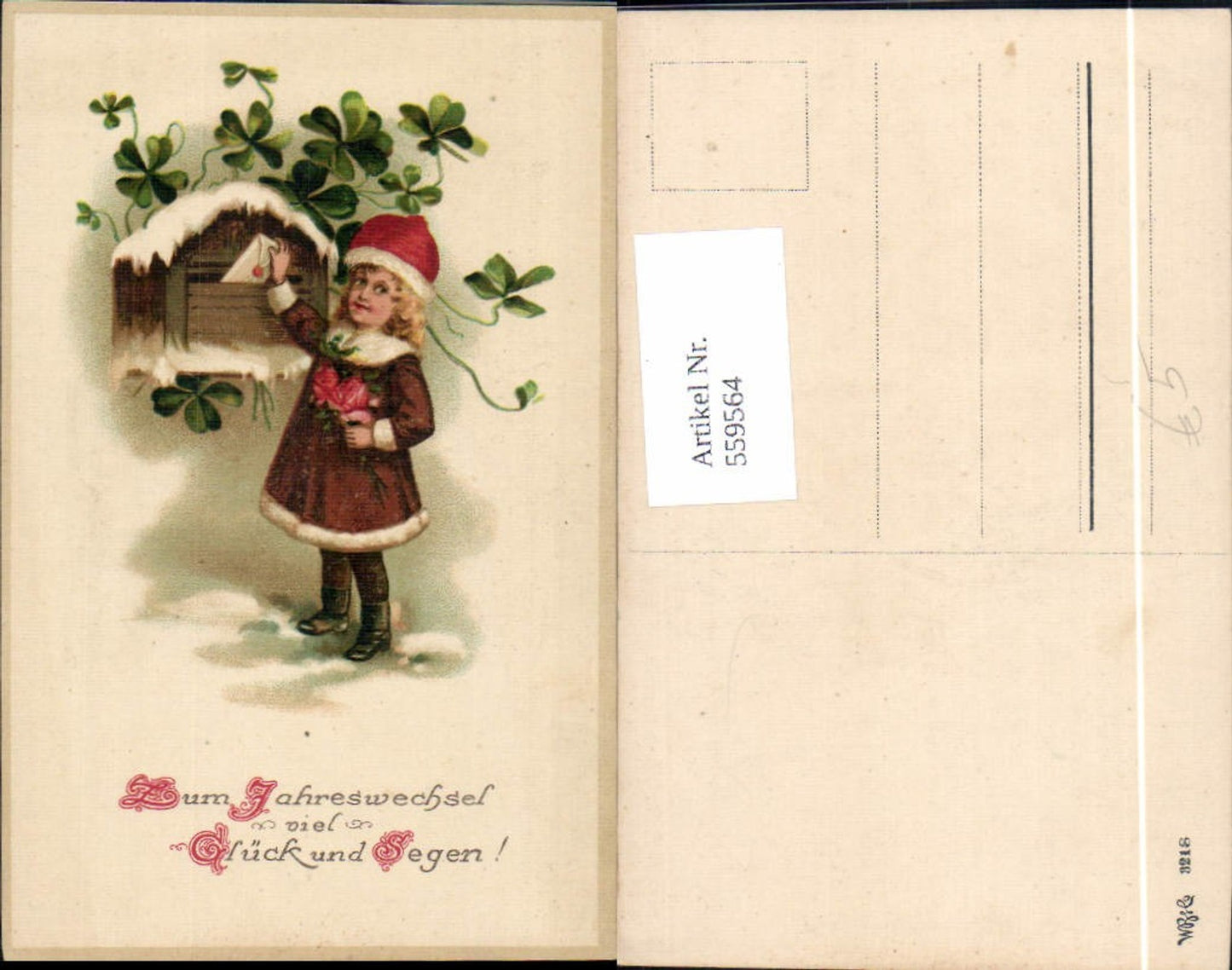 559564,Neujahr Mädchen Briefkasten Post Brief Klee Kleeblätter