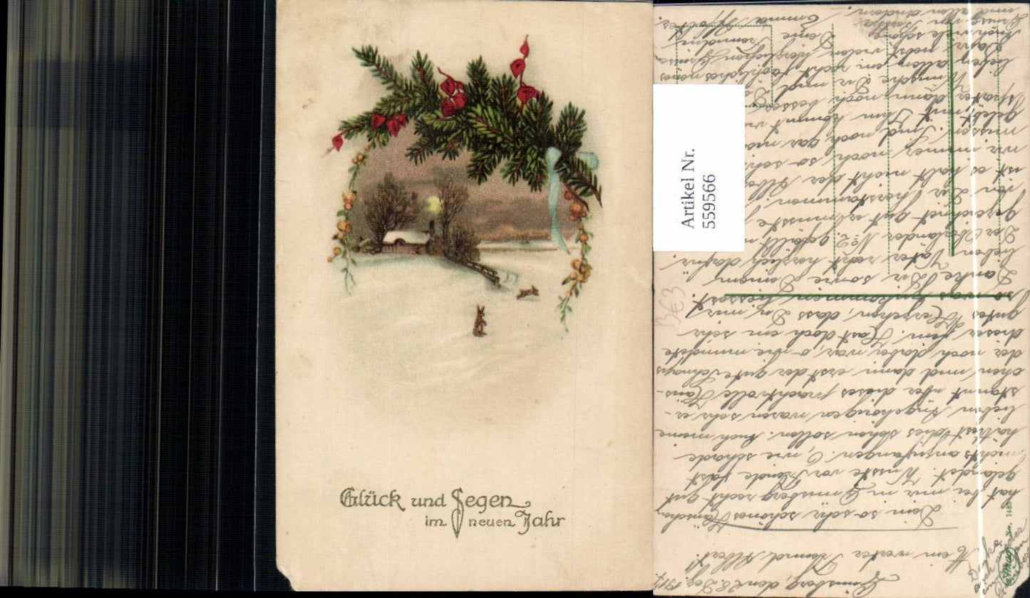 559566,Neujahr Haus Winterlandschaft Hasen Tannenzweig
