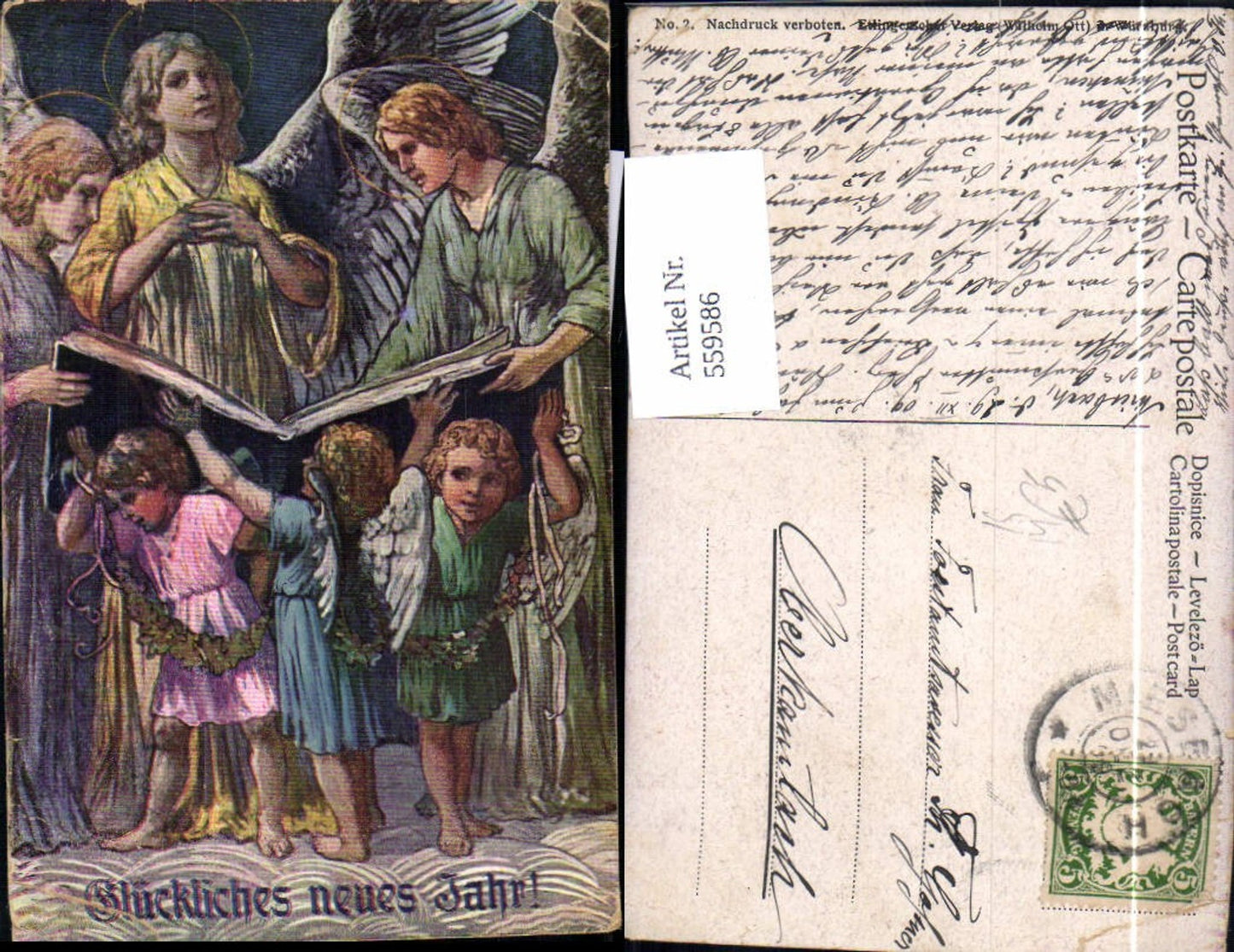 559586,Künstler Ak Neujahr Engel Buch Bibel Erzengel Religion
