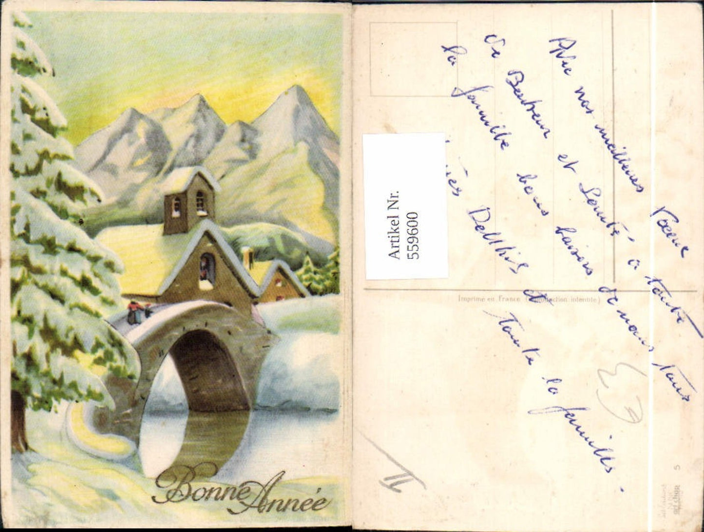 559600,Neujahr Frau Kind Brücke Kirche Winterlandschaft Bonne Annee