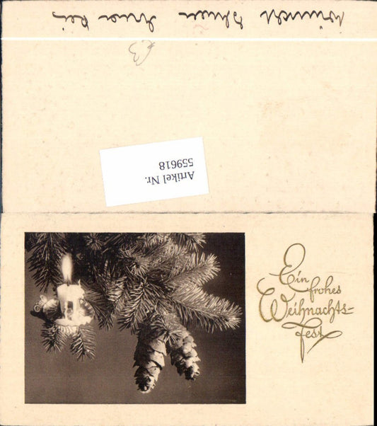559618,Weihnachten Kerze Tannenzweig Zapfen Goldschrift