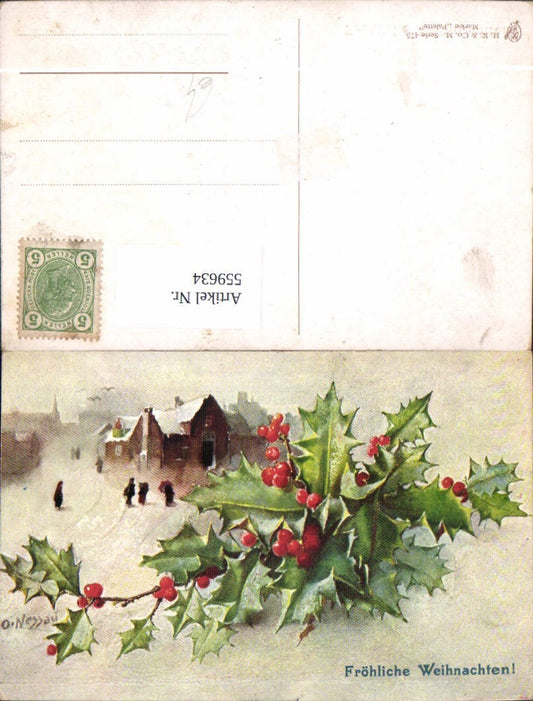 559634,Künstler Ak O. Nessau Weihnachten Winterdorf Stechpalme