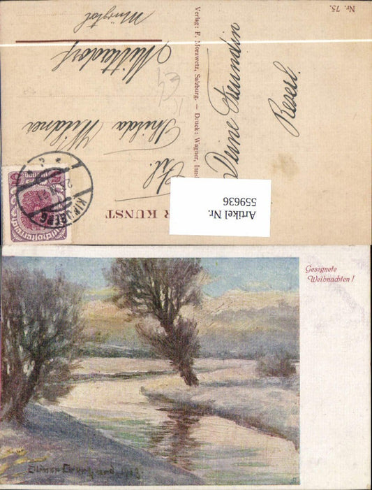 559636,Künstler Ak Weihnachten Fluss Winterlandschaft
