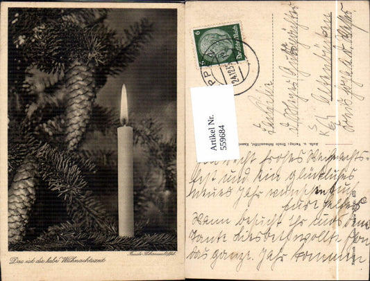 559684,Künstler Ak Trude Schaumlöffel Weihnachten Kerze Tannenzweig Zapfen Stempel Bippen