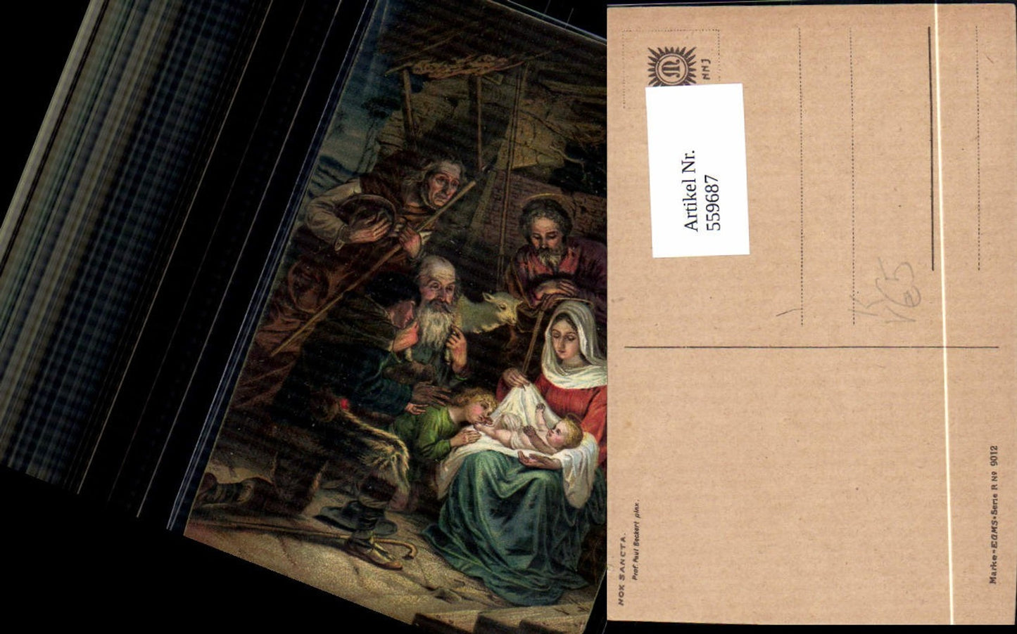 559687,Künstler Ak Paul Beckert Nox Sancta Weihnachten Heilige Familie m. Hirten Krippe pub EGMS 9012