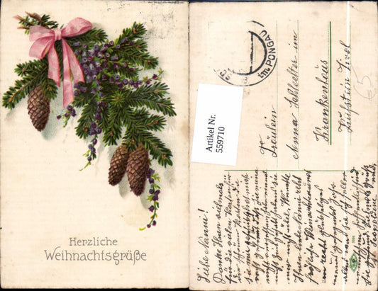 559710,Weihnachten Tannenzweig Beeren Zapfen Schleife