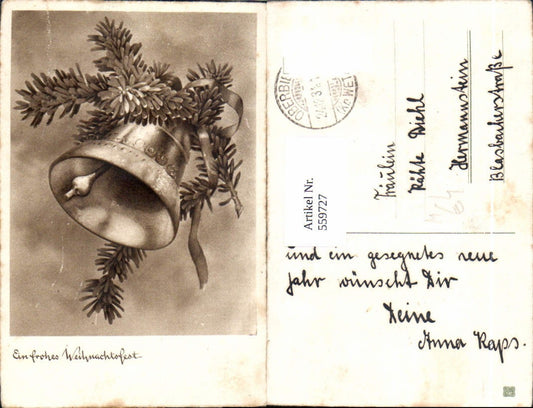 559727,Weihnachten Tannenzweig Glocke Schleife