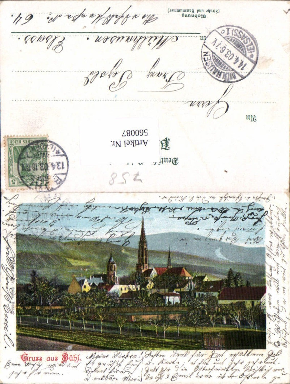 560087,Lithographie Gruß aus Bühl Baden Baden LK Rastatt