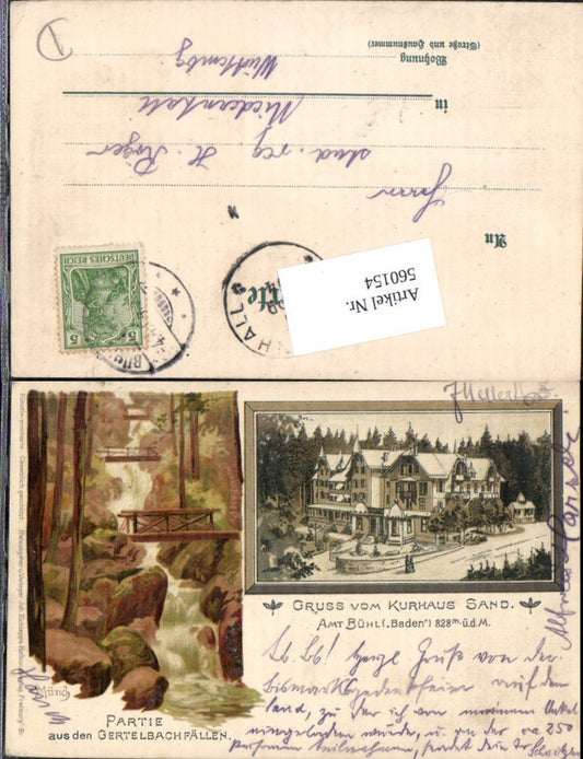 560154,Litho Kurhaus Sand Bühl Baden Gertelbachfälle Waterfall