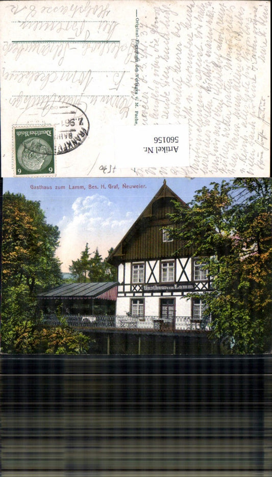 560156, Baden-Baden Gasthaus z. Lamm Bes. H. Graf Neuweier Bahnpost Zug 961 Frankfurt