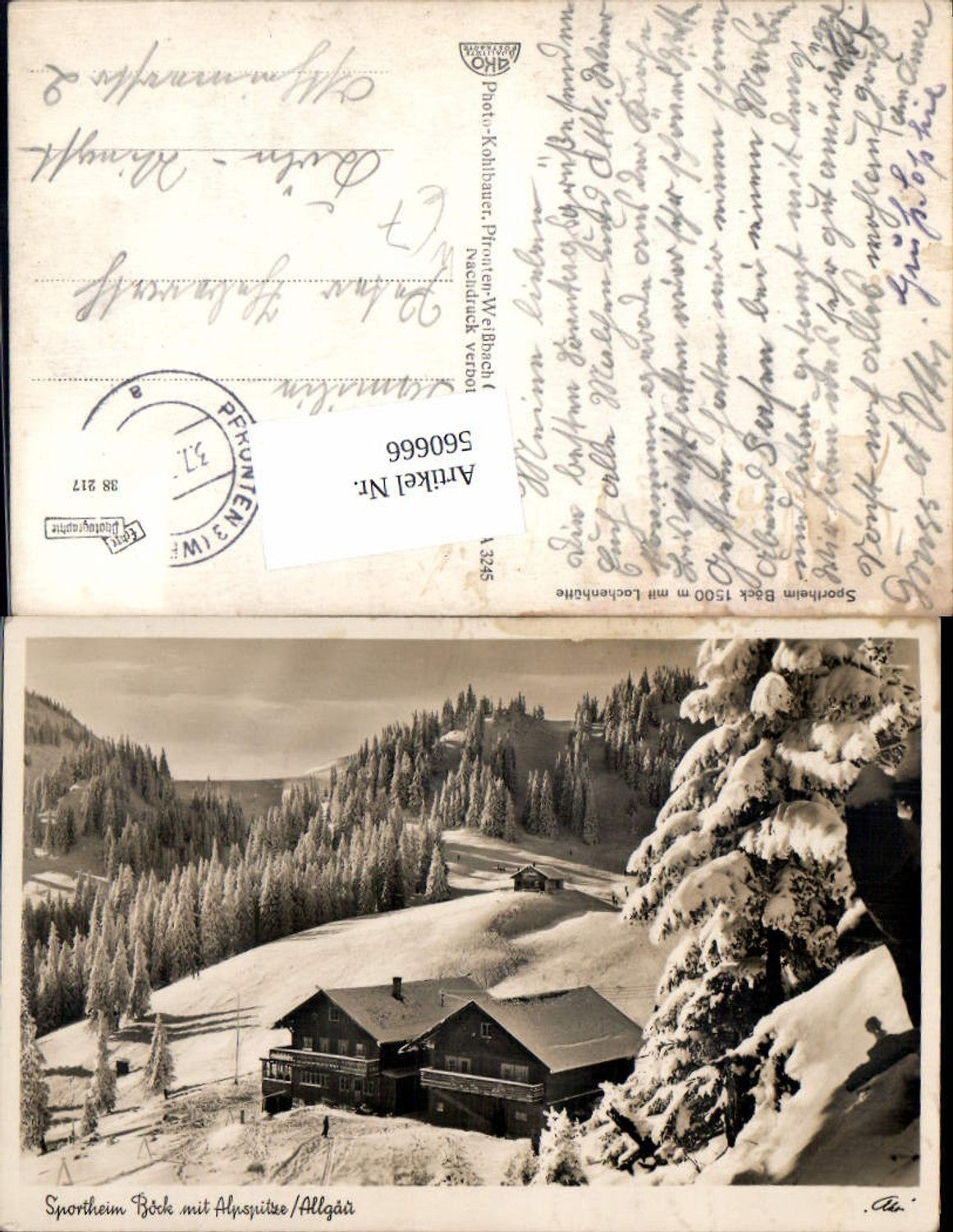 560666,Foto Ak Nesselwang Sportheim Böck m. Alpspitze Allgäu Lachenhütte Winteransicht
