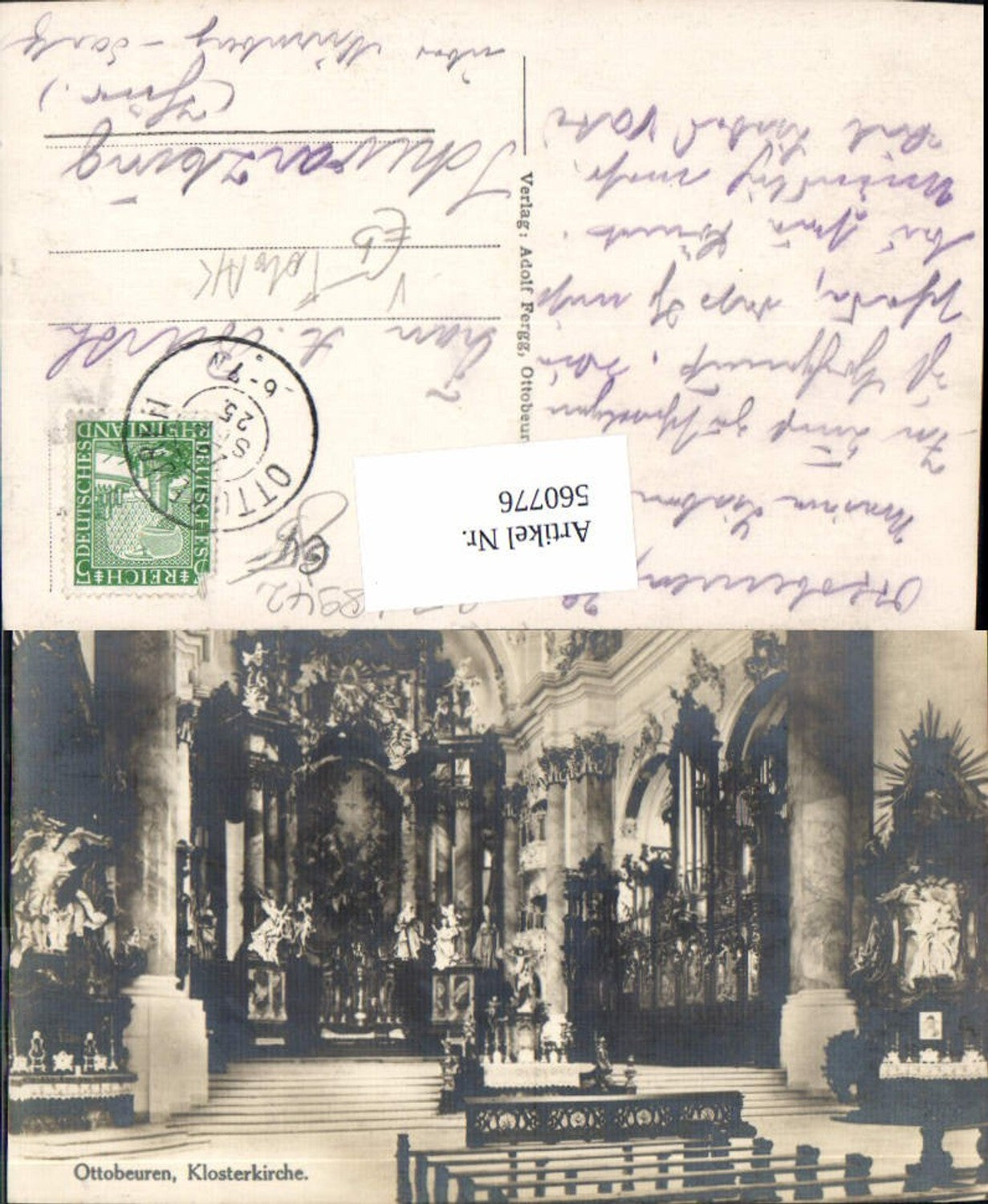 560776,Foto Ak Ottobeuren Klosterkirche Innen Altar pub Adolf Fergg