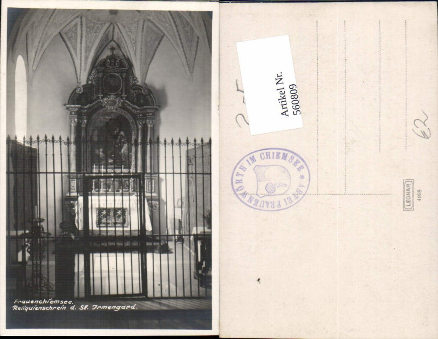560809, great photo postcard Frauenchiemsee Chiemsee Reliquary Shrine St. Irmengard Grid