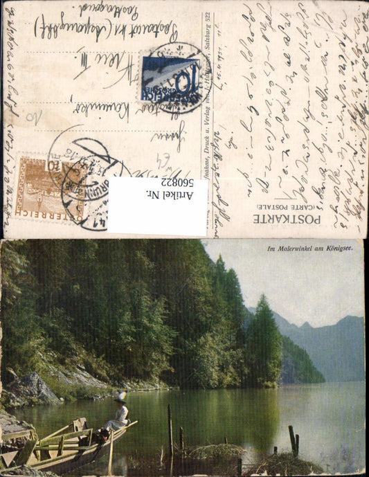 560822,Malerwinkel a. Königsee Frau Tracht Boot Schönau am Königssee