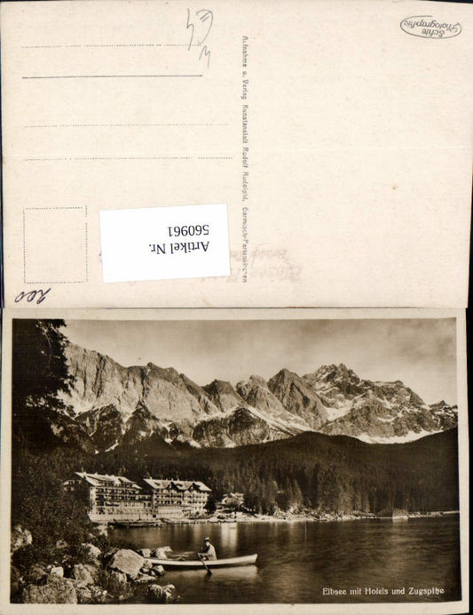 560961,Foto Ak Grainau Eibsee m. Hotels u. Zugspitze Ruderboot