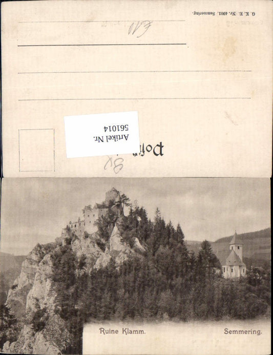 561014,Ruine Klamm Semmering Burg 1900