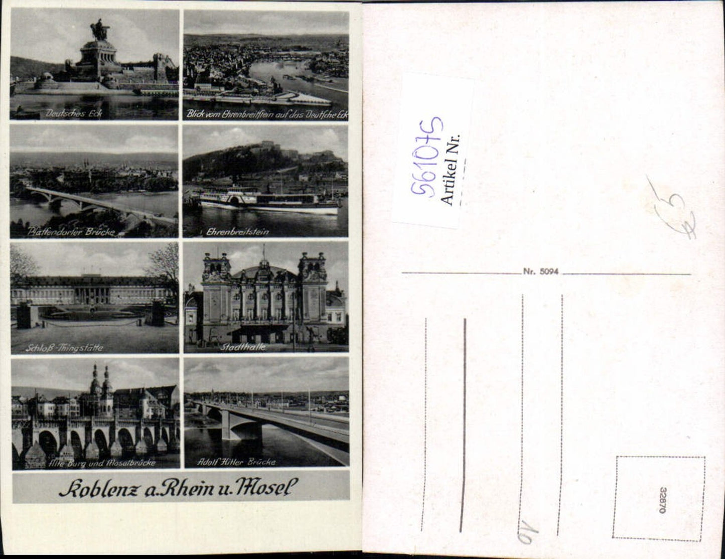 561075,Mehrbild Ak Koblenz a. Rhein u. Mosel Ehrenbreitstein Stadthalle Deutsches Eck