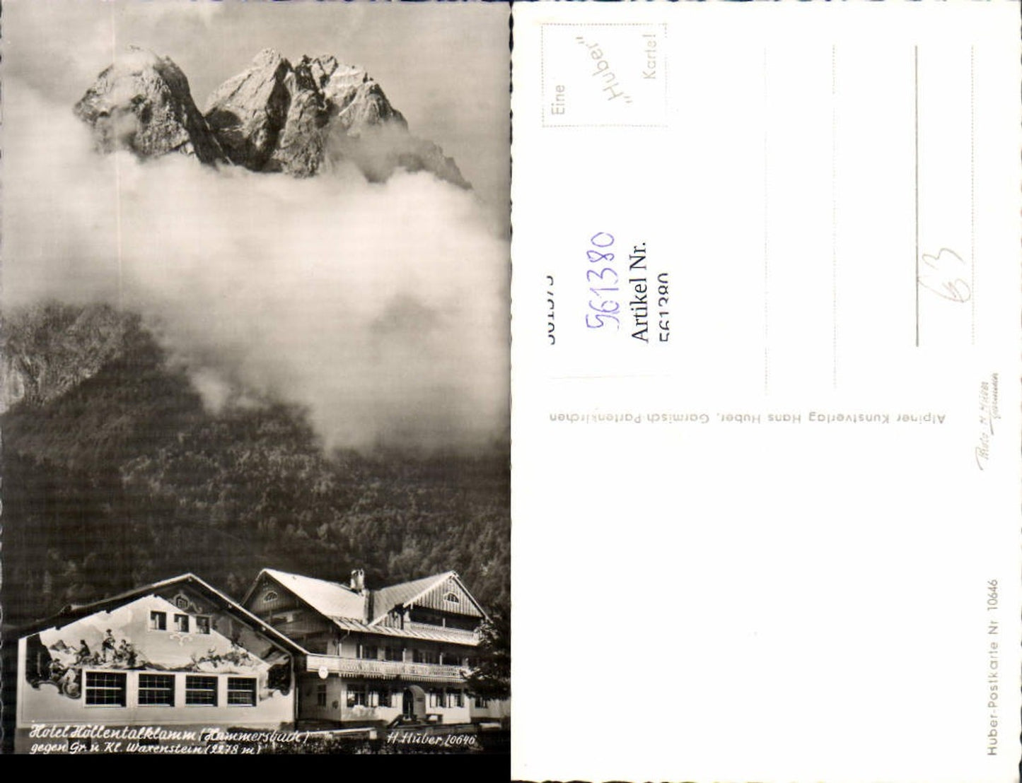 561380,Foto Ak Grainau Hammersbach Hotel Höllentalklamm geg. Waxenstein