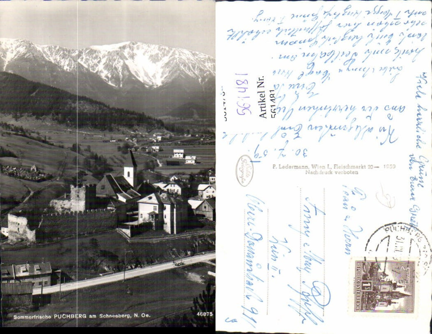 561481,Foto Ak Puchberg a. Schneeberg m. Burg Kirche