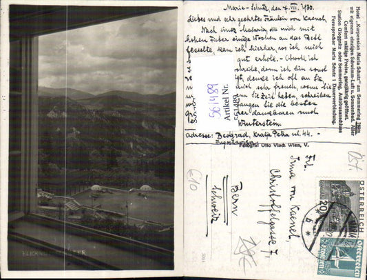 561489,Foto Ak Semmering Schottwien Hotel Kurpension Maria Schutz Blick v. Fenster