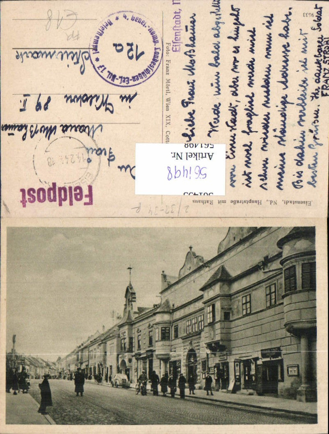 561498,Eisenstadt Hauptstrasse m. Rathaus FP 4. Gener. Komp. Landesschützen Ers. Btl. 17