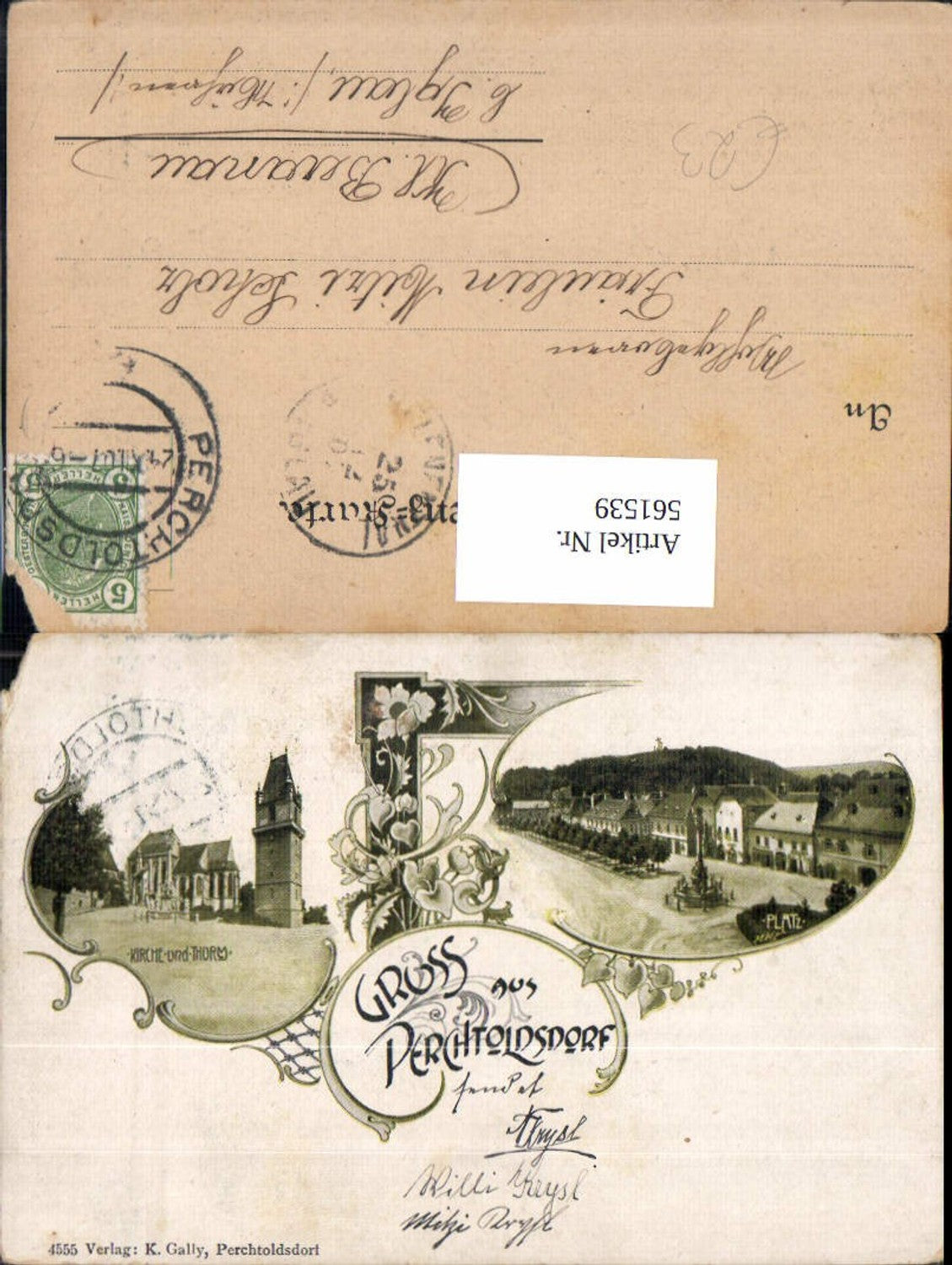 561539,Litho Perchtoldsdorf 1907 Kirche Platz