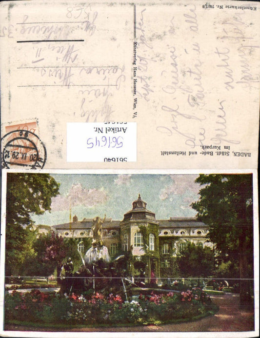 561645,Künstler Ak Baden Städt. Bade-u. Heilanstalt Kurpark pub Hans Hausner 7017/8