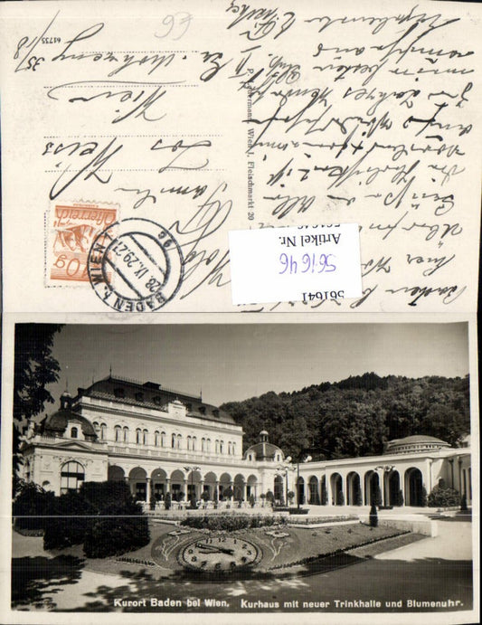 561646,Foto Ak Baden b. Wien Kurhaus m. Trinkhalle Blumenuhr
