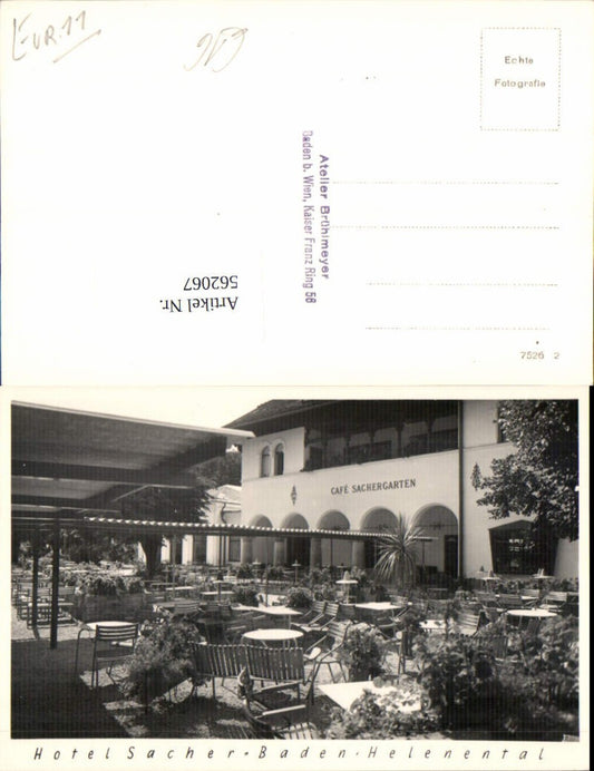 562067,tolle Foto-AK Baden Helenental Hotel Sacher pub Atelier Brühlmeyer
