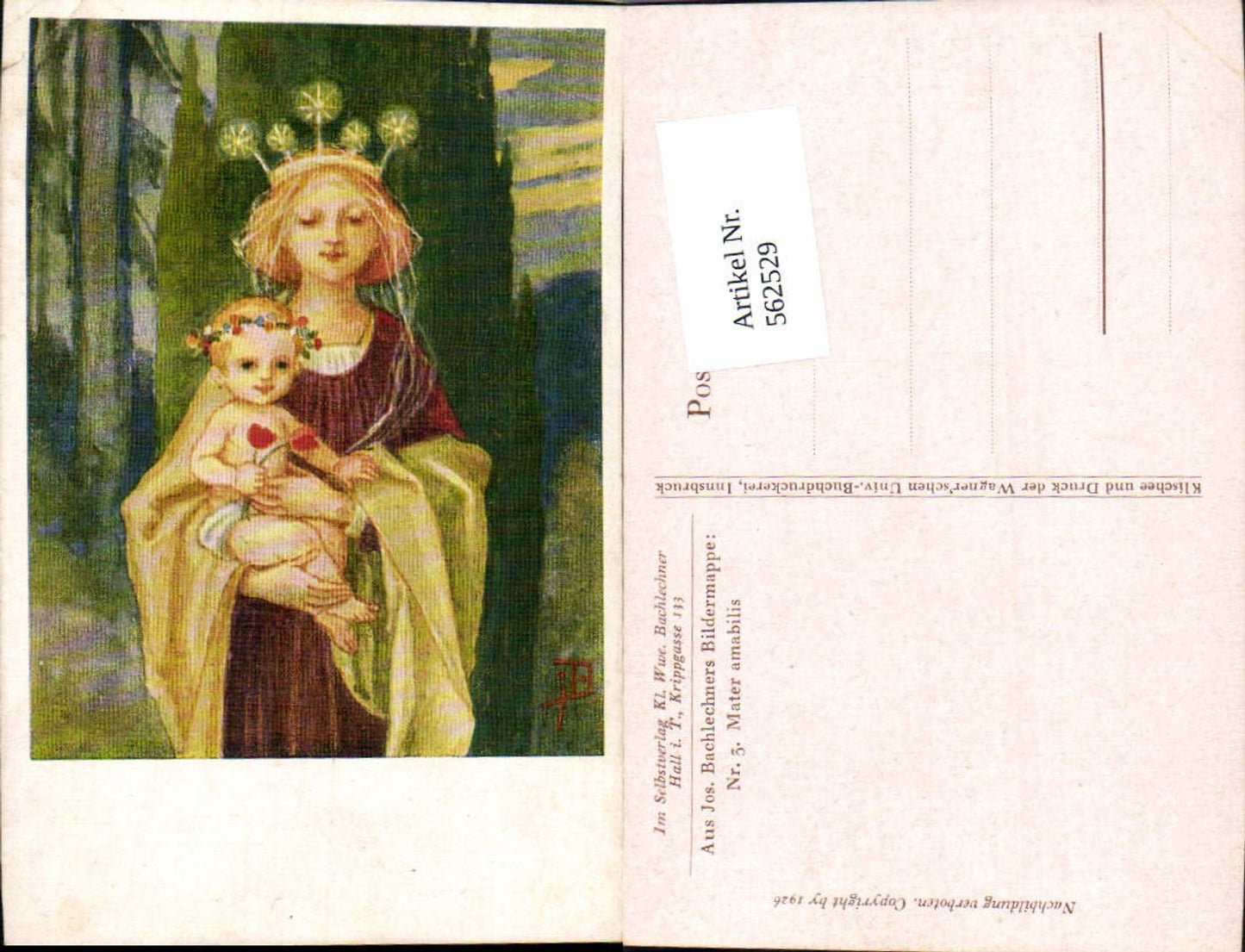 562529, Artist AK Josef Bachlehner Hall Tirol 3 Mater amabilis Mother of God Mary