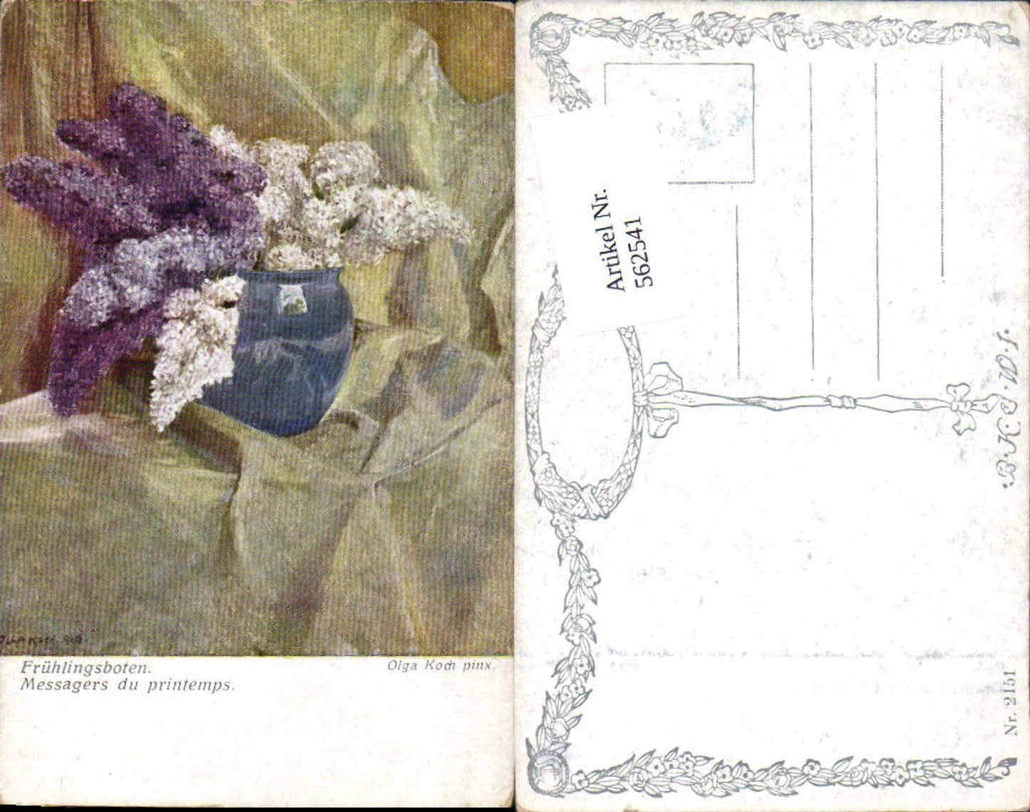 562541,Künstler AK Olga Koch Flieder Frühlingsboten pub B.K.W.I. 2151