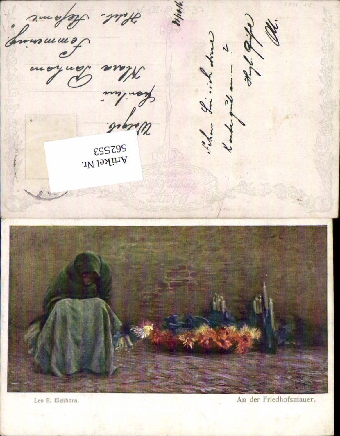 562553,Künstler AK Leo B. Eichhorn Friedhofsmauer Verkäuferin pub B.K.W.I. 1044