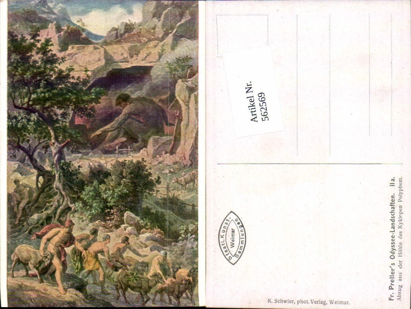 562569,Künstler AK Friedrich Preller Odyssee Landschaften II a. Kyklopen Polyphem