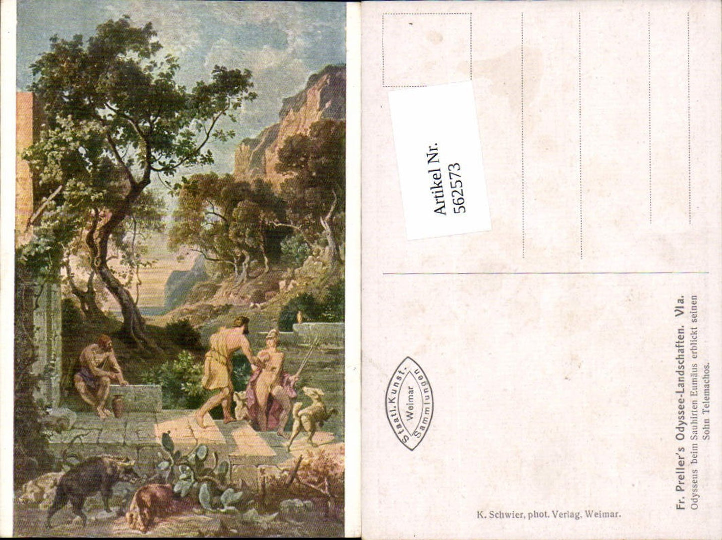 562573,Künstler AK Friedrich Preller Odyssee Landschaften VI a. Odysseus Eumäus Telemachos