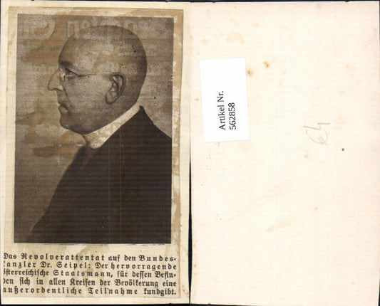 562858,Portrait Bundeskanzler Dr. Ignaz Seipel Politiker Politik