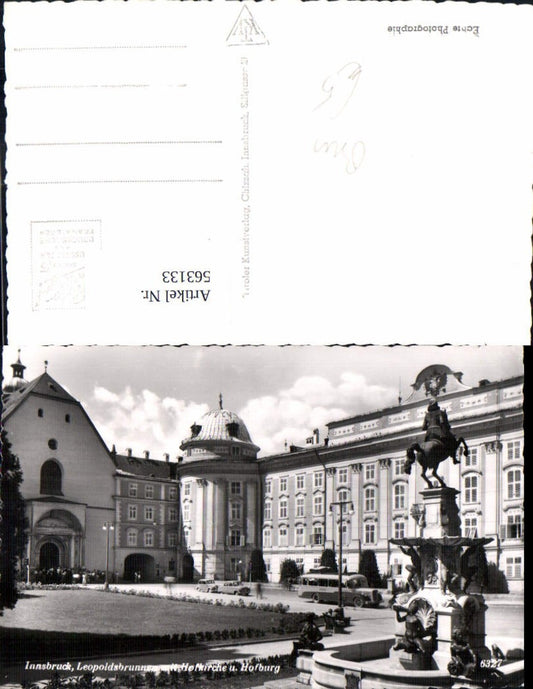 563133,Foto Ak Innsbruck Leopoldsbrunnen m. Hofkirche u. Hofburg Statue Monument Bus