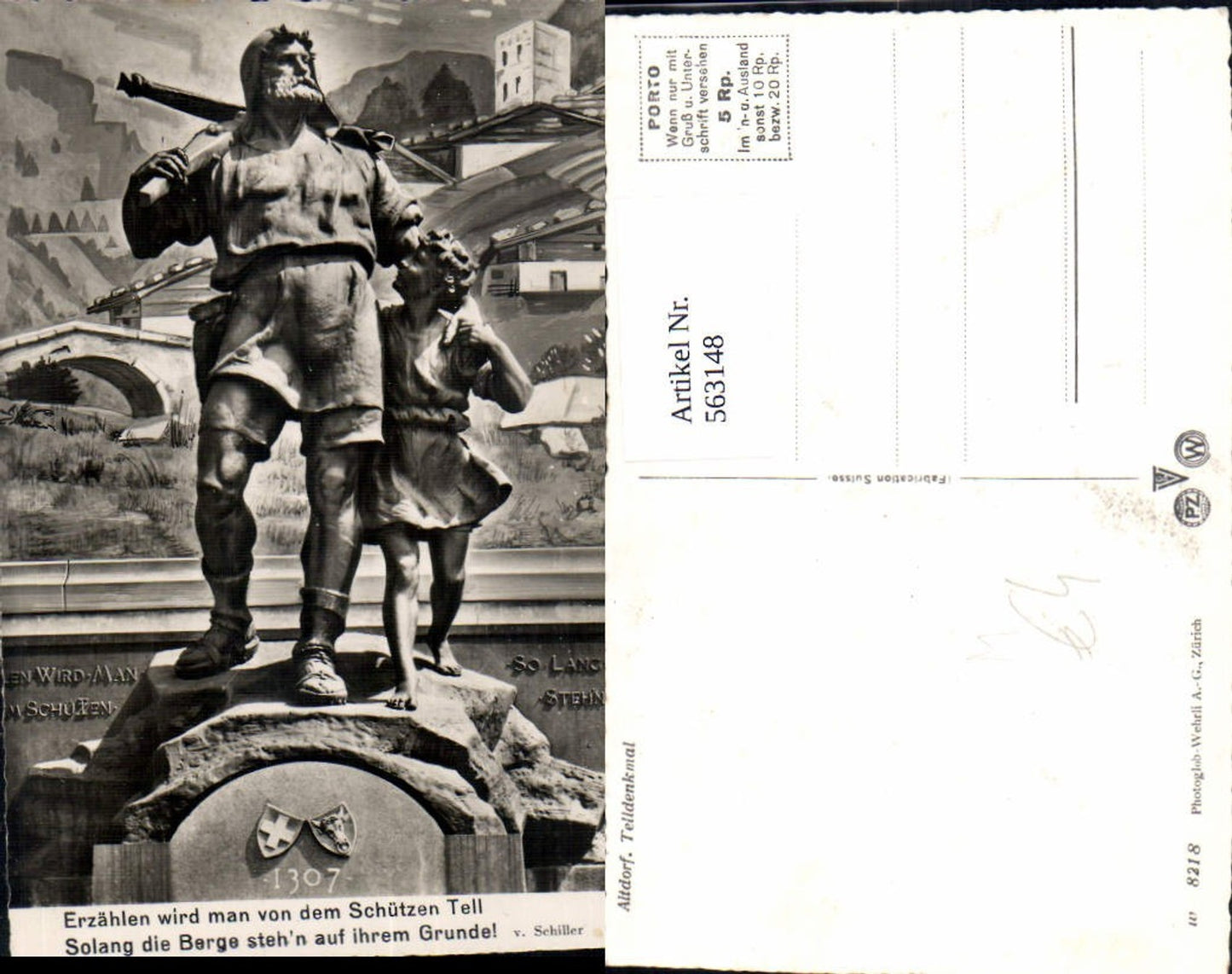 563148,Foto Ak Altdorf Telldenkmal Statue Monument Spruch v. Schiller