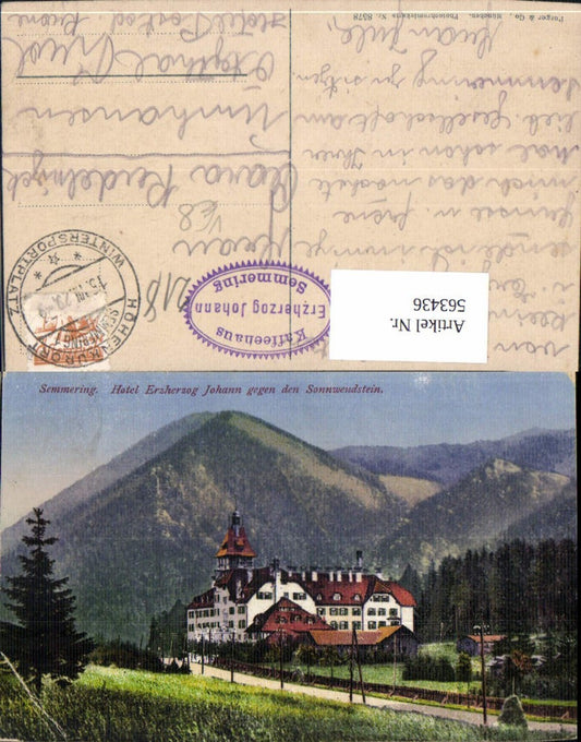 563436,Semmering Hotel Erzherzog Johann geg. d. Sonnwendstein pub Purger Co 8578