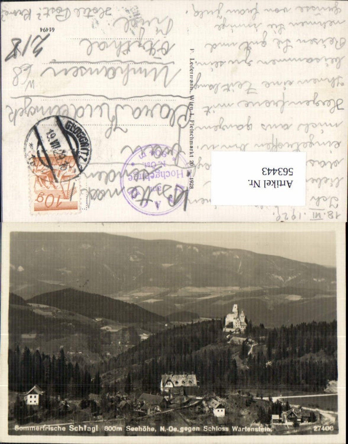 563443,Foto Ak Schlagl Raach am Hochgebirge Schloss Wartenstein 1929