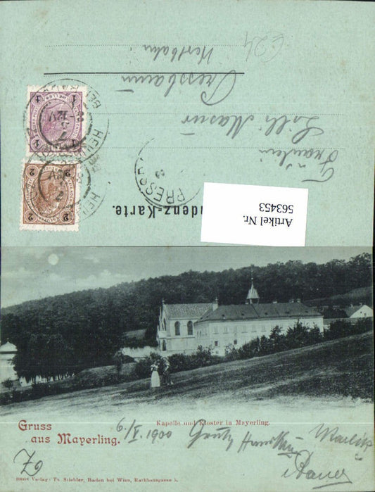 563453,Litho Mondscheinlitho Mayerling Kapelle Kloster 1900