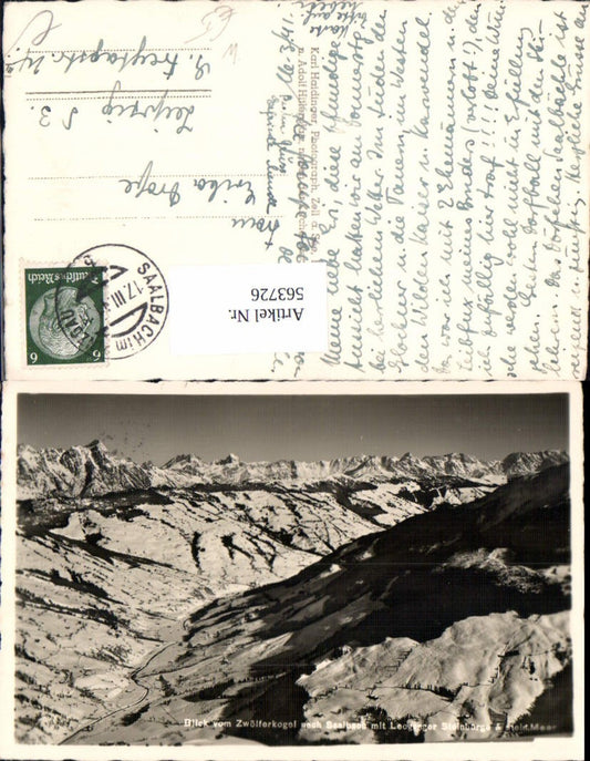 563726,Foto Ak Saalbach-Hinterglemm v. Zwölferkogel gesehen m. Leoganger Steinberge u. Stein. Meer