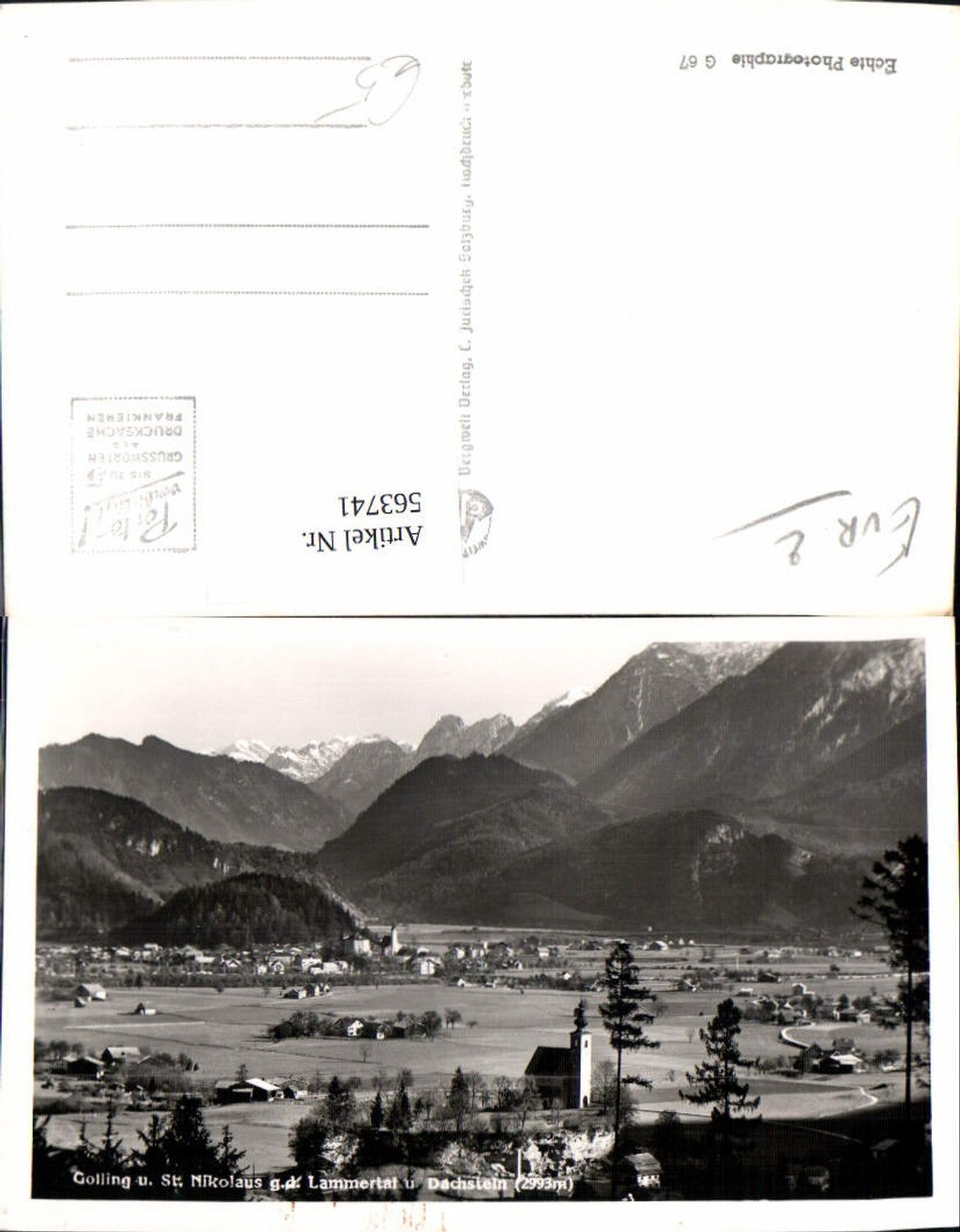 563741,Foto Ak Golling u. St Nikolaus g. d. Lammertal u. Dachstein