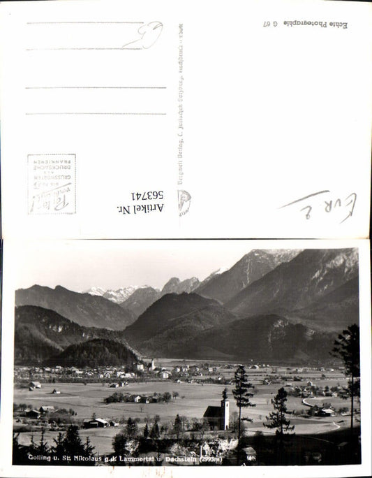 563741,Foto Ak Golling u. St Nikolaus g. d. Lammertal u. Dachstein